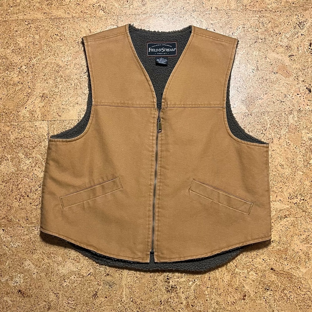 Field & Stream Men’s Workwear Cotton Canvas Faux Sherpa Lined Zip Vest NWOT Sz L